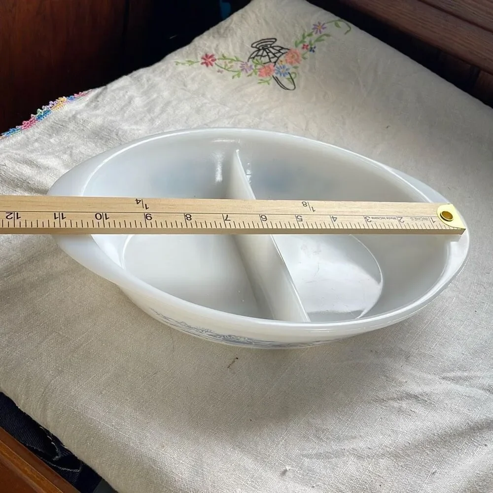 Vintage Glasbake divided dish Currier & Ives